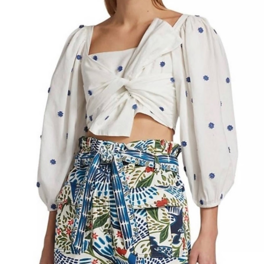 Farm Rio blue and white tie blouse